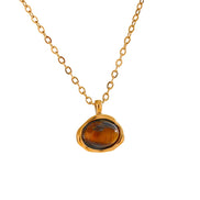 Collier pendentif pierre de tigre doré