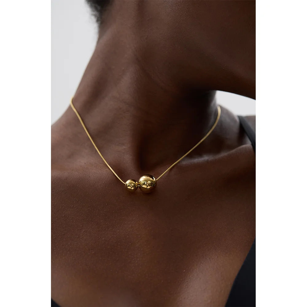Collier pendentif perles rondes plaqué or véritable