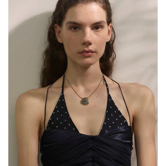Collier pendentif ovale pierre naturelle verte