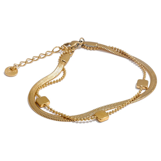 Bracelet manchette chaîne serpent plaqué or véritable