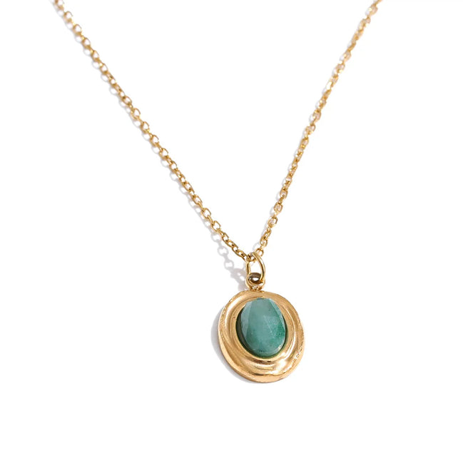 Collier pendentif œil de tigre et jade délicat