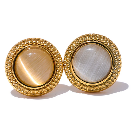 Boucles d'oreilles puces rondes pierre naturelle