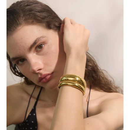 Bracelet jonc double couche plaqué or véritable