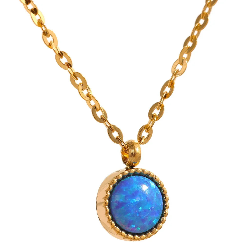 Collier pendentif Opale bleue foncé