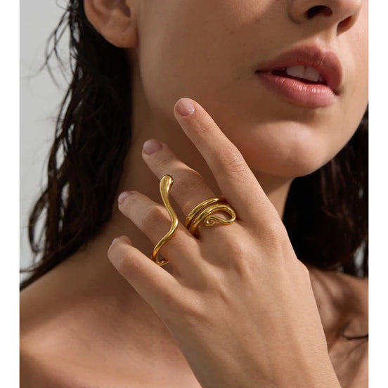 Bague double doigt forme serpent plaqué or véritable