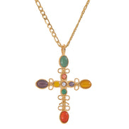 Collier pendentif croix pierre naturelle