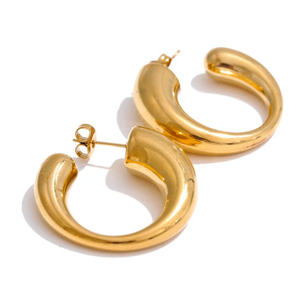 Boucles d'oreilles minimalistes forme C plaqué or véritable