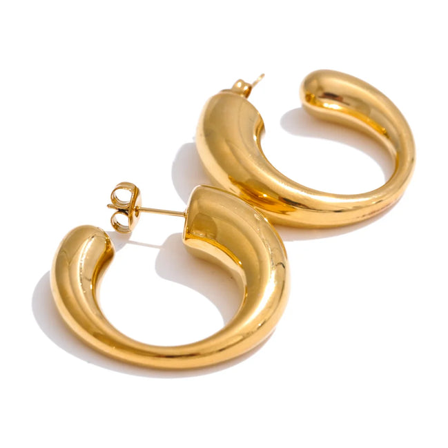 Boucles d'oreilles minimalistes forme C plaqué or véritable