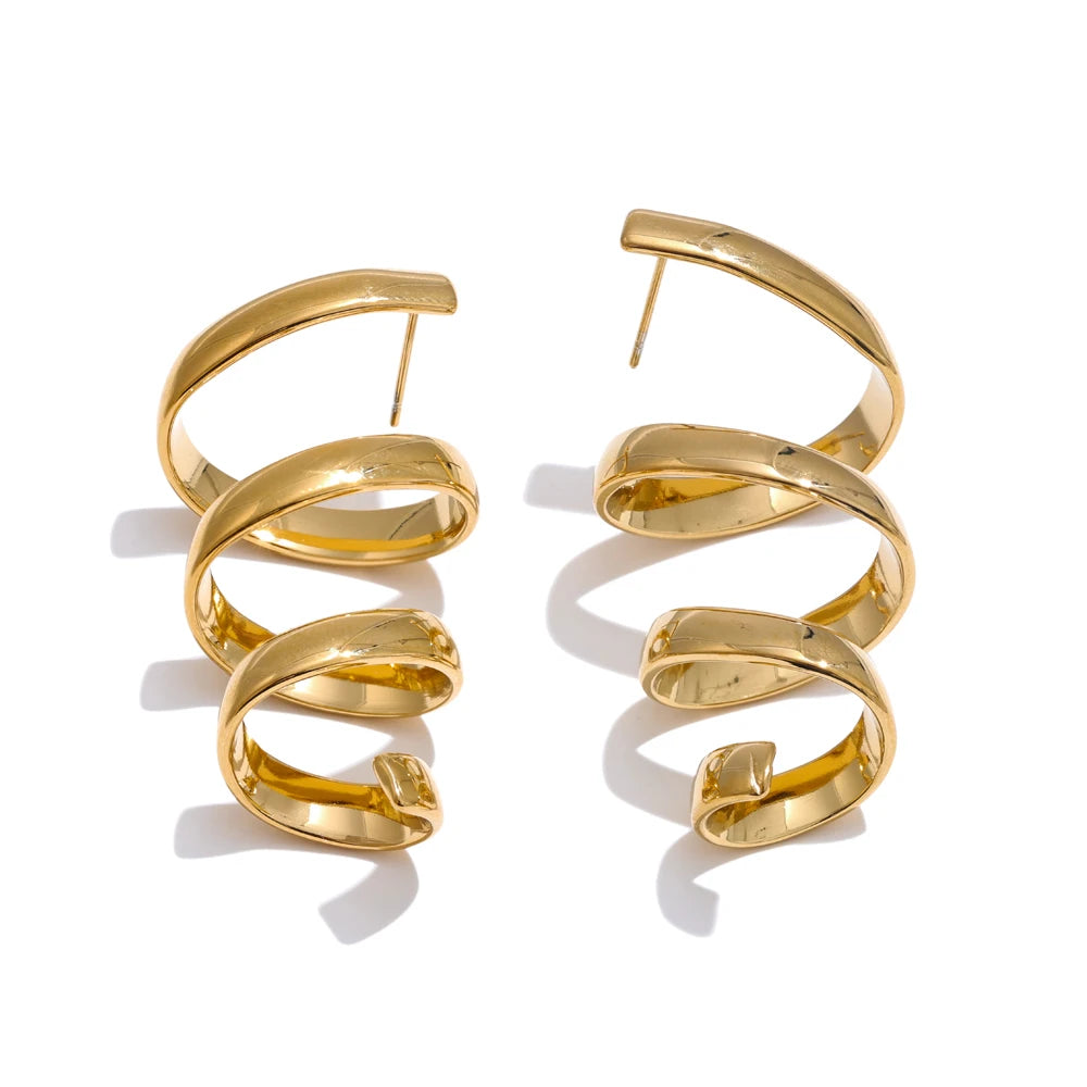 Boucles d'oreilles clous géométriques creux plaqué or véritable
