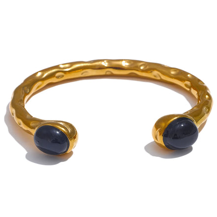 Bracelet manchette pierres naturelles multicolores plaqué or véritable