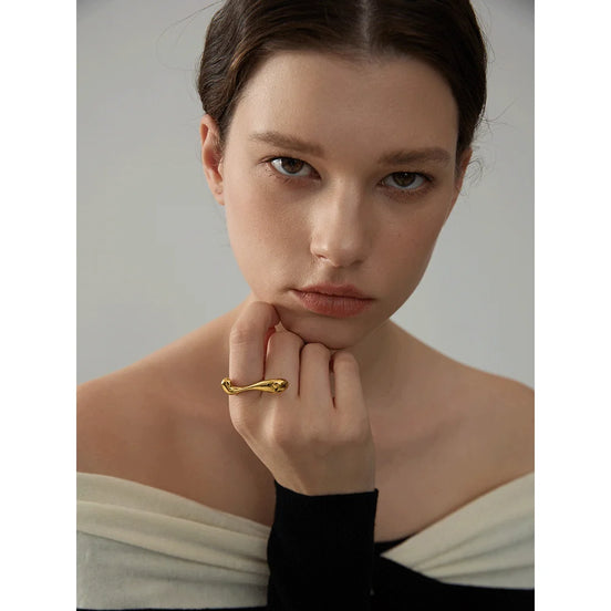 Bague ouverte géométrique élégante plaqué or véritable