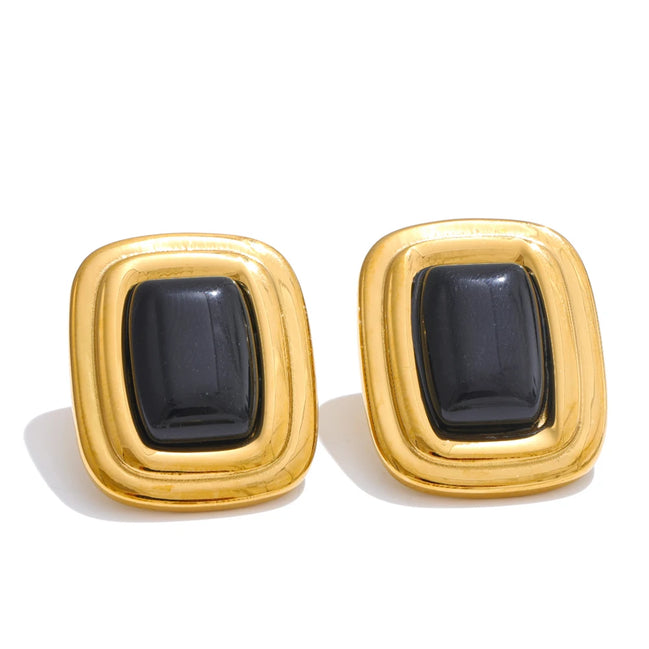 Boucles d'oreilles rectangle pierre naturelle noire