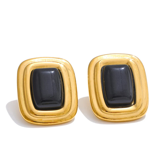 Boucles d'oreilles rectangle pierre naturelle noire