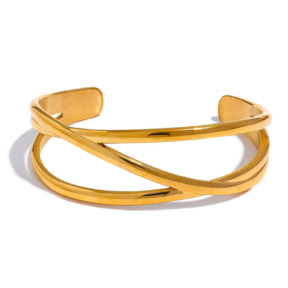 Bracelet manchette large creux plaqué or véritable