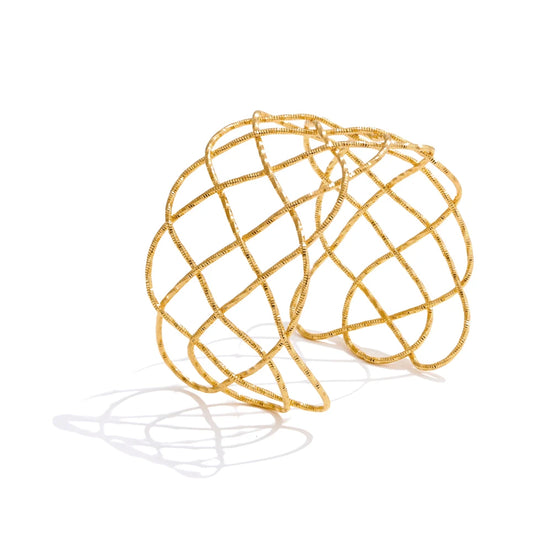 Bracelet manchette tressé plaqué or véritable