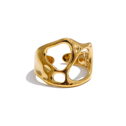 Bague ouverte géométrique ajustable plaqué or véritable