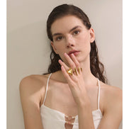 Bague géométrique double doigt plaqué or véritable