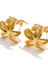 Boucles d'oreilles Huggie Fleur Dorée Émaillée Verte et Rose, bijoux de mode exquis en acier inoxydable, polyvalents pour le quotidien,