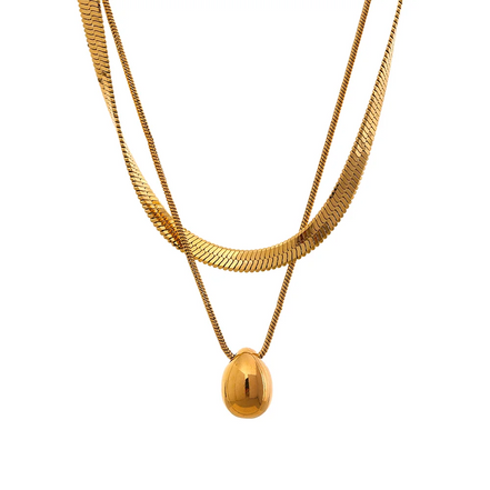 Collier pendentif goutte d'eau chaîne serpent plaqué or véritable