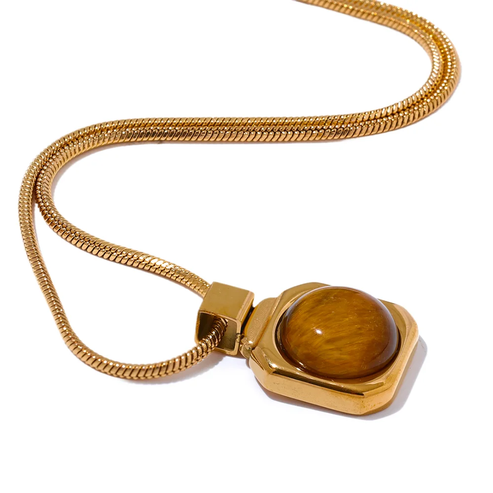 Collier pendentif carré pierre de tigre