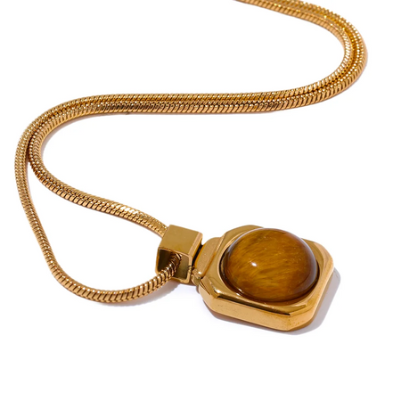 Collier pendentif carré pierre de tigre