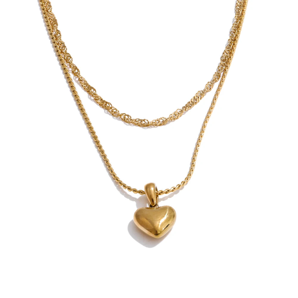Collier pendentif cœur double couche plaqué or véritable
