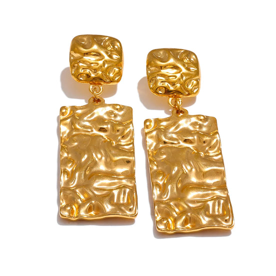 Boucles d'oreilles pendantes rectangle plaqué or véritable