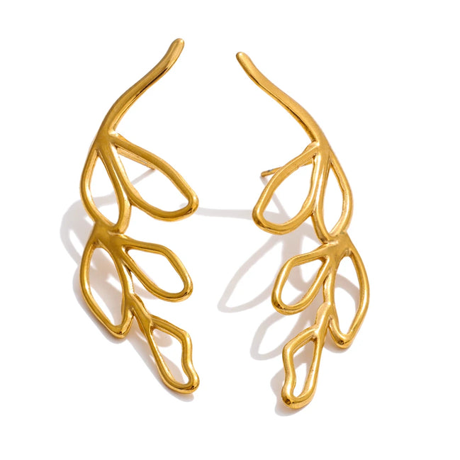 Boucles d'oreilles feuilles creuses plaqué or véritable