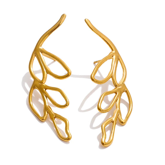 Boucles d'oreilles feuilles creuses plaqué or véritable