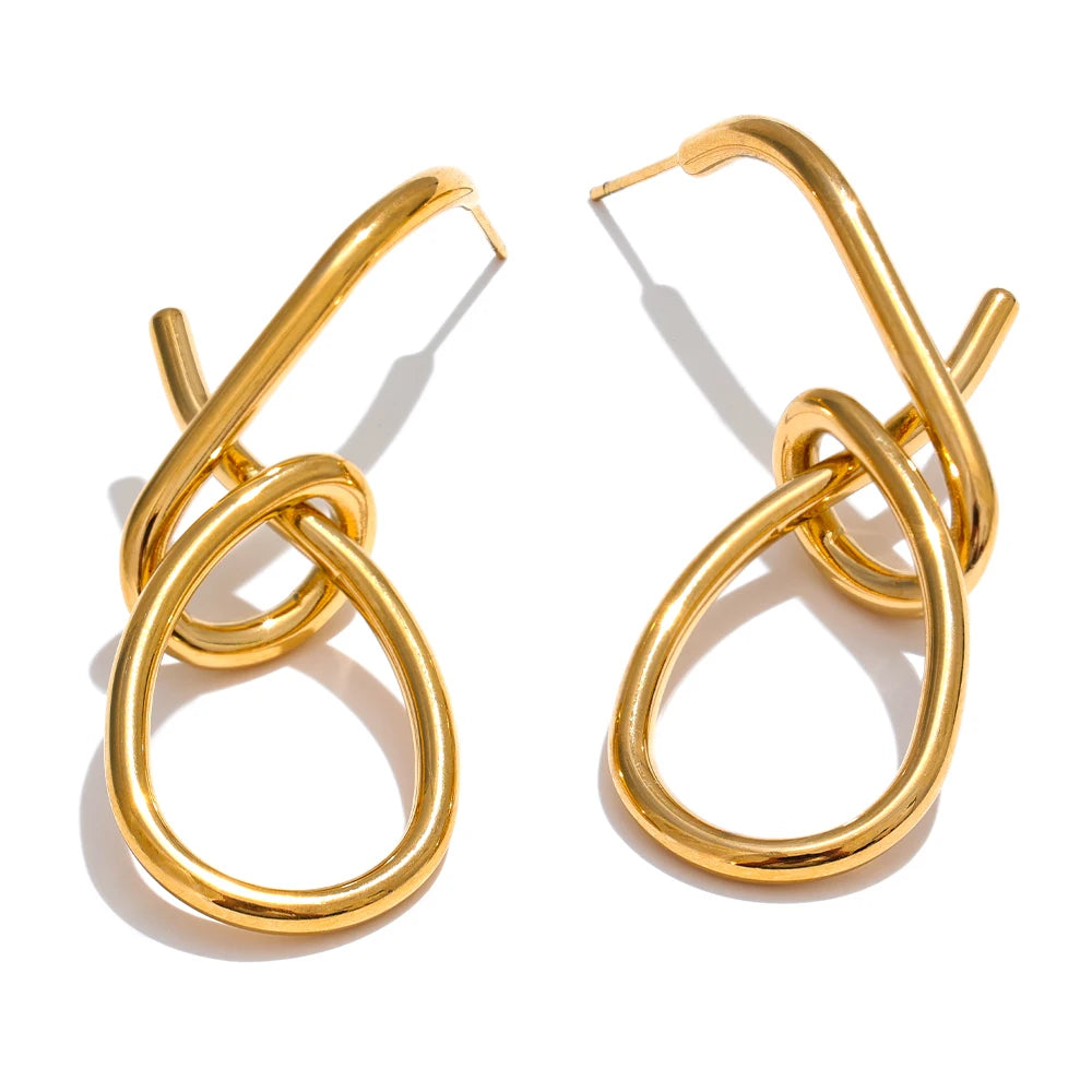 Boucles d'oreilles géométriques grandes gouttes plaqué or véritable