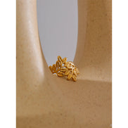 Bague ouverte forme feuille plaqué or véritable