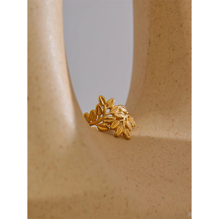 Bague ouverte forme feuille plaqué or véritable