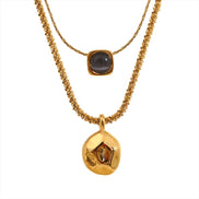 Collier pendentif géométrique double couche