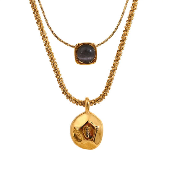 Collier pendentif géométrique double couche