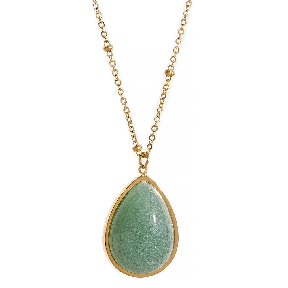 Collier pendentif goutte d'eau aventurine verte