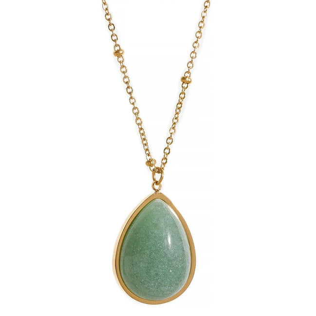 Collier pendentif goutte d'eau aventurine verte