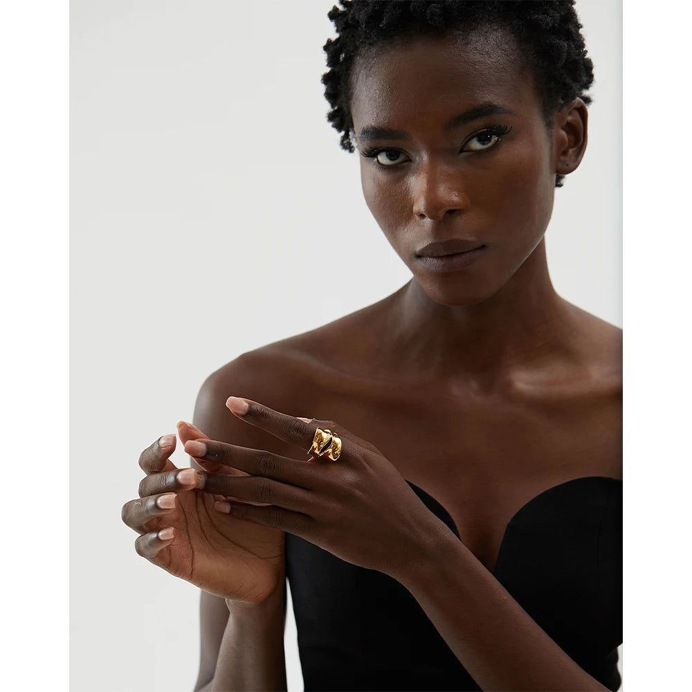 Bague design unique plaqué or véritable