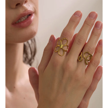 Bague géométrique creuse tendance plaqué or véritable