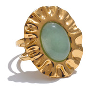 bague ouverte pierre naturelle verte géométrique