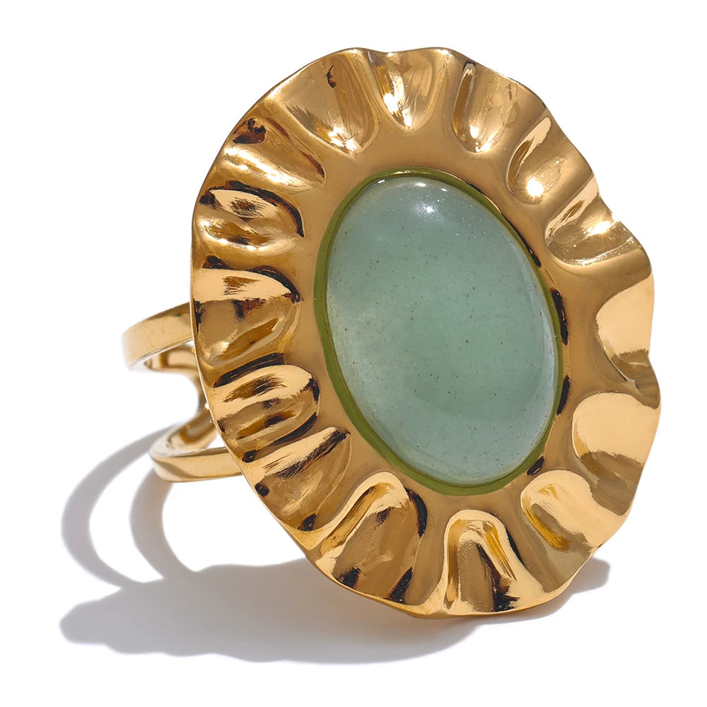 bague ouverte pierre naturelle verte géométrique