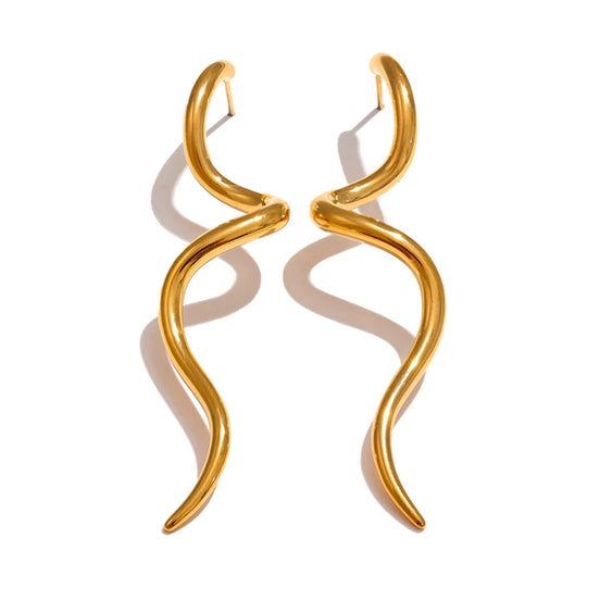 Boucles d'oreilles longues clous géométriques plaqué or véritable