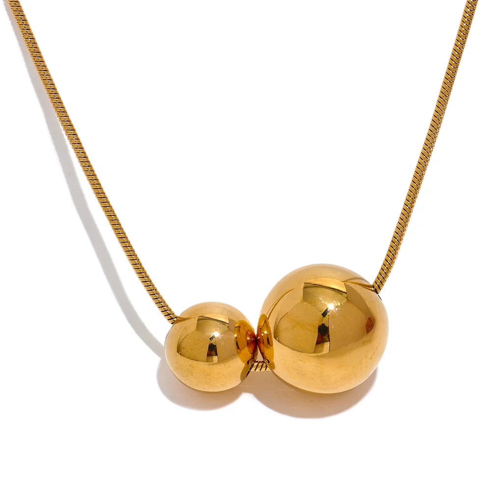 Collier pendentif perles rondes plaqué or véritable