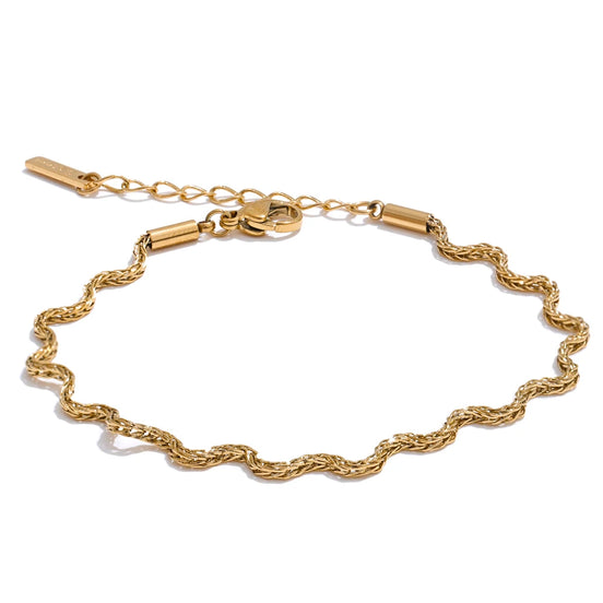 Bracelet jonc chaîne chic plaqué or véritable