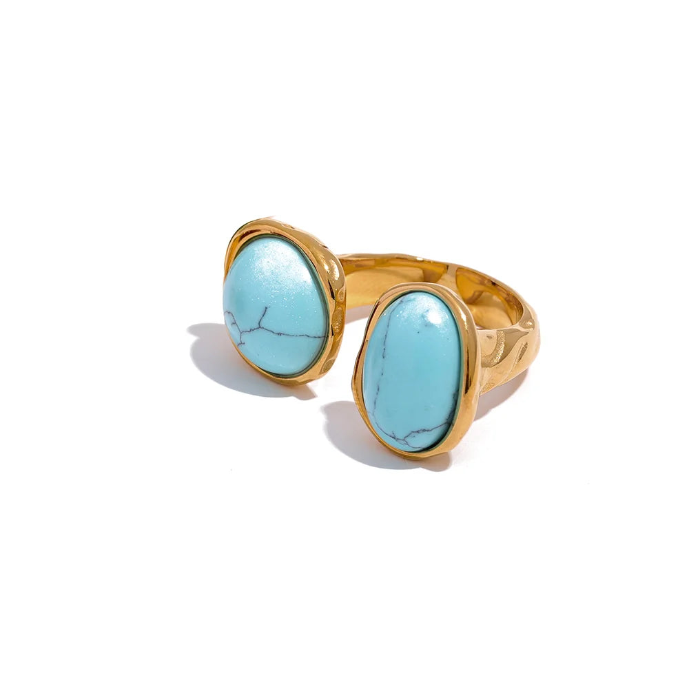 bague vintage pierre naturelle grande monture dorée