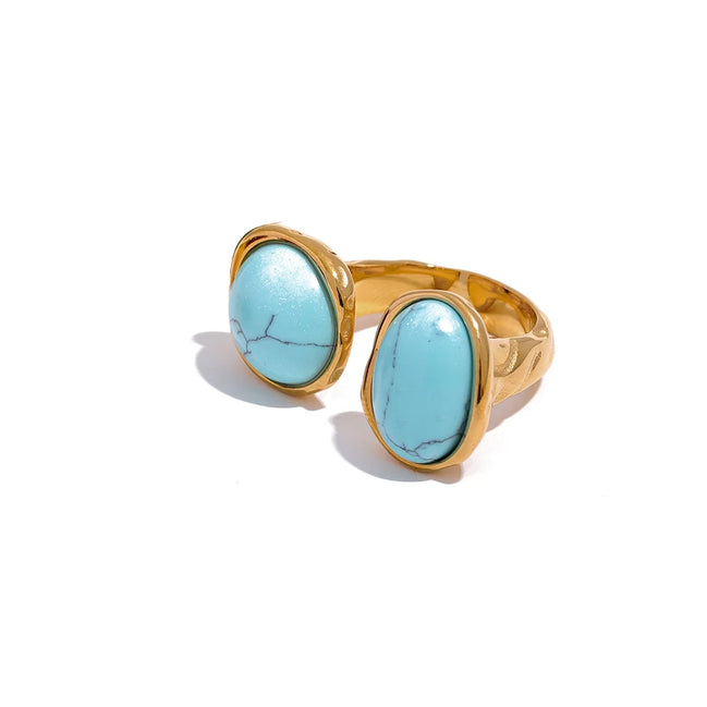 bague vintage pierre naturelle grande monture dorée