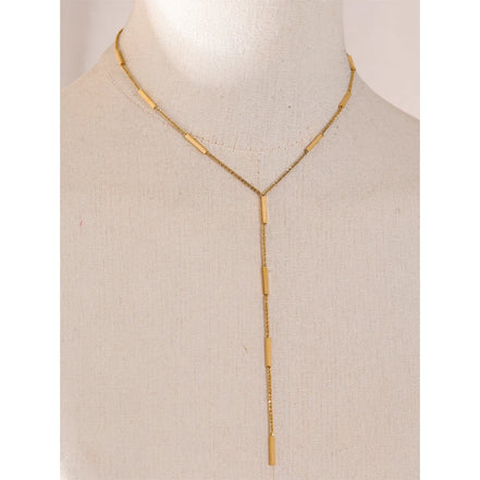 Collier long pendentif chaîne rectangulaire plaqué or véritable