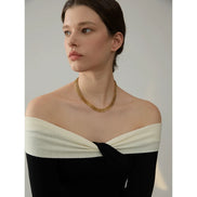 Collier ras-du-cou chaîne cubaine plaqué or véritable
