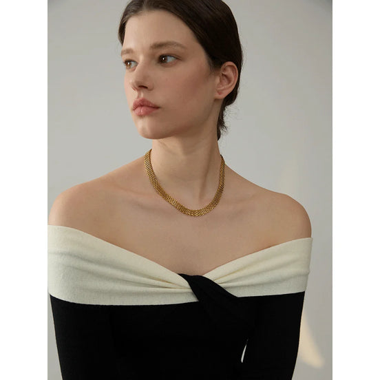 Collier ras-du-cou chaîne cubaine plaqué or véritable