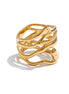 Bague large géométrique superposée plaqué or véritable