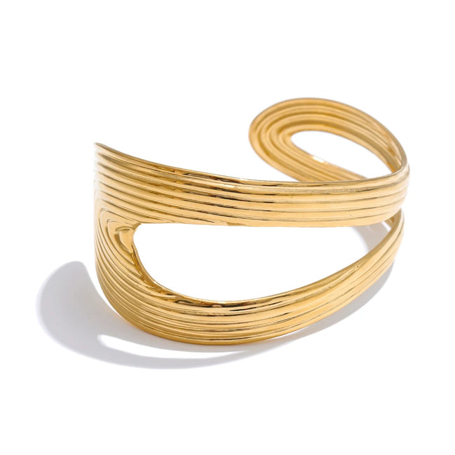 Bracelet manchette géométrique creux plaqué or véritable